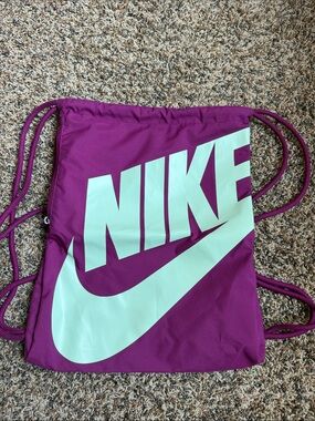 Nike Purple Drawstring Backpack with Mint Logo
